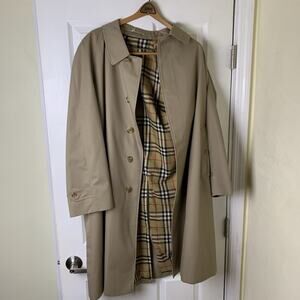 Vintage Burberry Trench Coat Mens 54 Short Nova Check Lining Made In England NEW